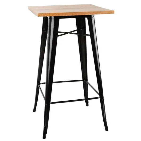 Statafel | BISTRO | Hout/Staal | Essenhout Blad | Zwart Frame | Indoor | 600x600x1040(h)mm
