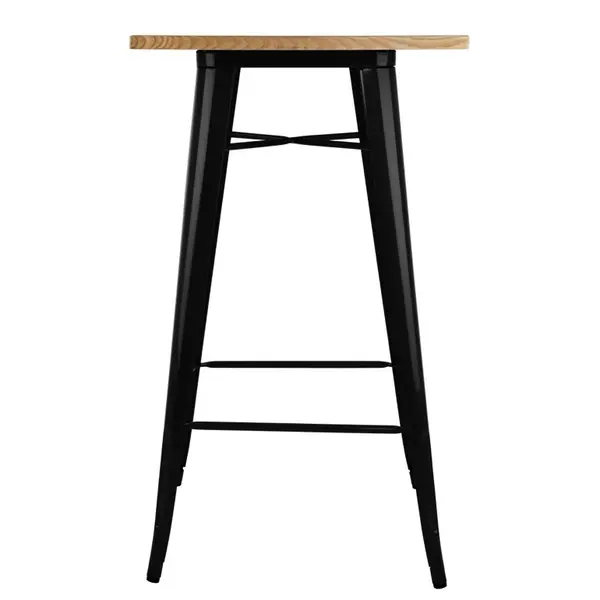 Statafel | BISTRO | Hout/Staal | Essenhout Blad | Zwart Frame | Indoor | 600x600x1040(h)mm