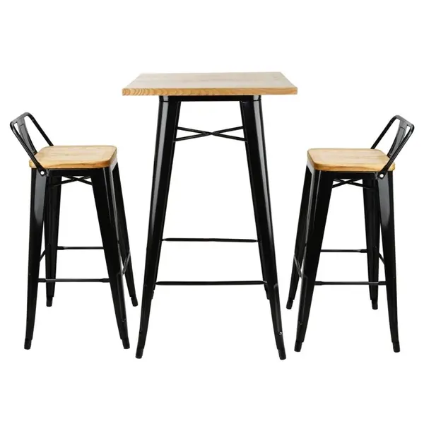 Statafel | BISTRO | Hout/Staal | Essenhout Blad | Zwart Frame | Indoor | 600x600x1040(h)mm