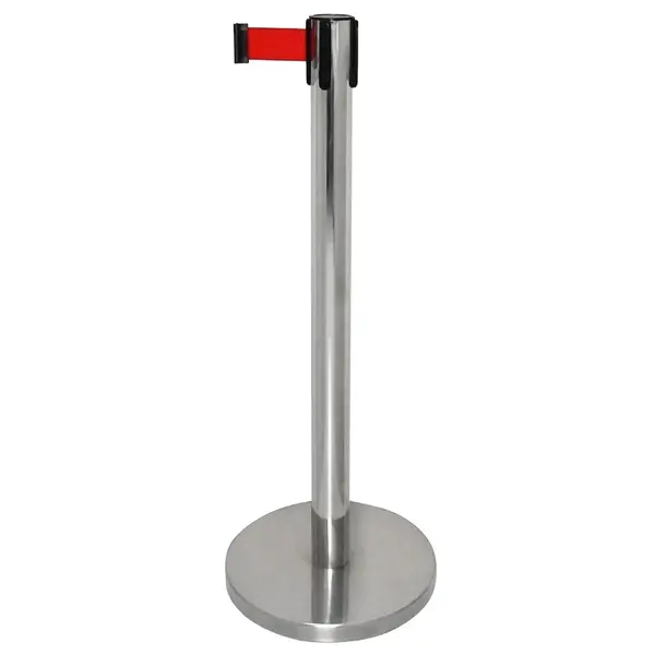 Afzetpaal | RVS (Geborsteld) | Incl. Rood Afzetlint (3m) | Ø345x965(h)mm