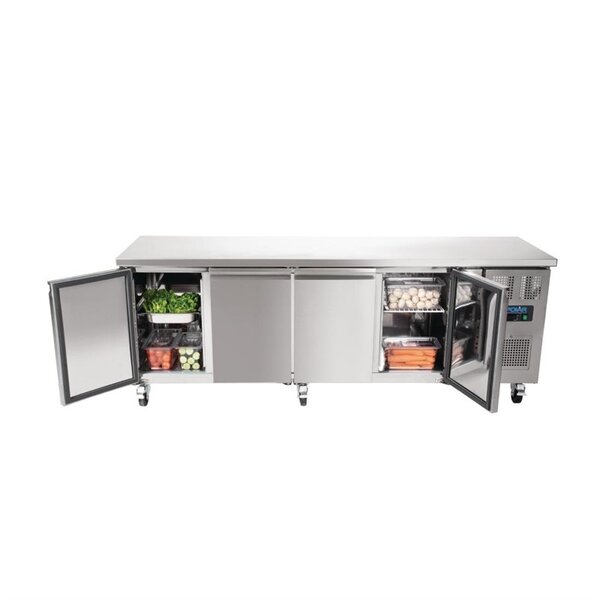 Koelwerkbank | 449L | 4 Deuren | +2°C/+5°C | Geforceerd | Wielen (Geremd) | 2230x600x860(h)mm