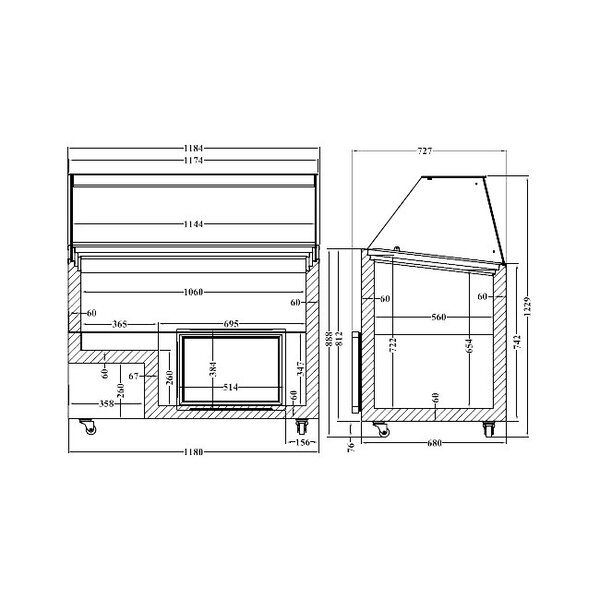 Schepijsvitrine | JAVA | Energiezuinig | 355L | 8x 5L | -14°C/-24°C | Statisch | Gekoelde Reserve | Wielen | 1184x727x1229(h)mm