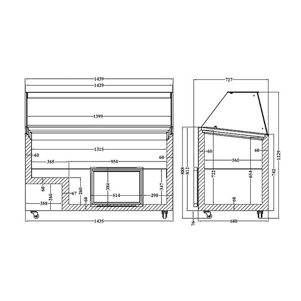 Schepijsvitrine | TENERIFE | Energiezuinig | 454L | 10x 5L | -14°C/-24°C | Statisch | Gekoelde Reserve | Wielen | 1439x727x1229(h)mm