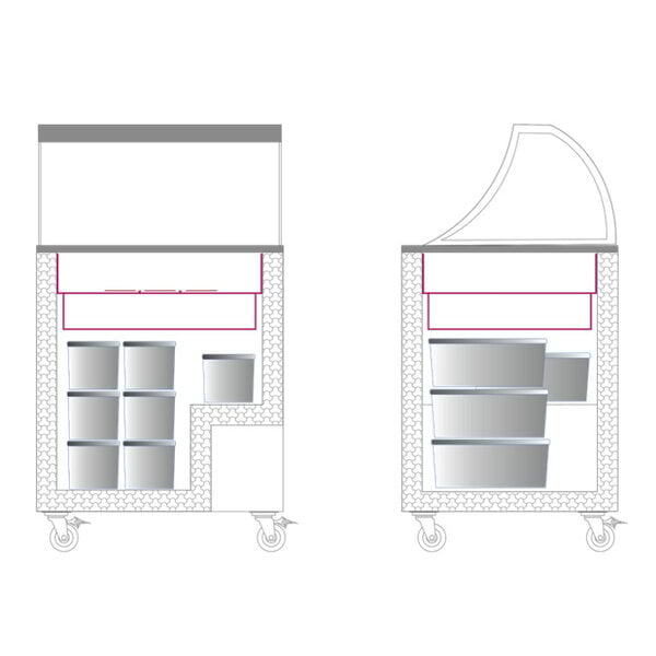 Schepijsvitrine | ICECREAM | 191L | 4x 5L | -14°C/-24°C | Statisch | Gekoelde Reserve | Wielen | 720x630x1250(h)mm