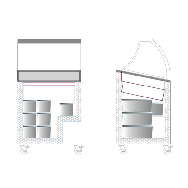 Schepijsvitrine | ICECREAM | 176L | 4x 5L | -14°C/-24°C | Statisch | Gekoelde Reserve | Wielen | 720x615x1295(h)mm