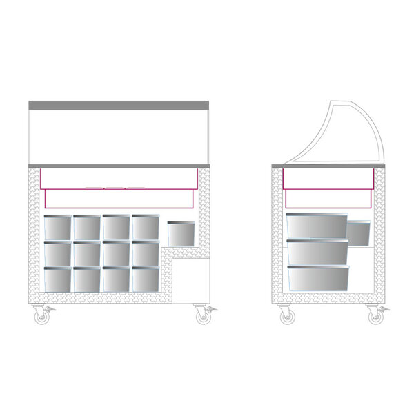 Schepijsvitrine | ICECREAM | 296L | 7x 5L | -14°C/-24°C | Statisch | Gekoelde Reserve | Wielen | 1010x630x1250(h)mm