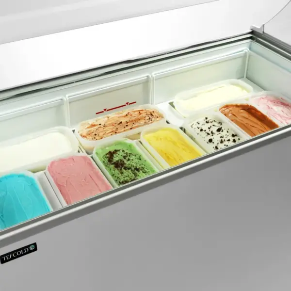 Schepijsvitrine | ICECREAM | 491L | 12x 5L | -14°C/-24°C | Statisch | Gekoelde Reserve | Wielen | 1550x630x1250(h)mm