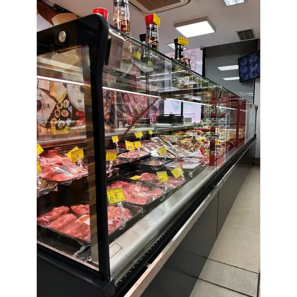 Vis-/Vleeskoeltoonbank | MEROPS | Plaatkoeling Externe Unit (Exclusief) | Div. Kleuren/Opties | Kantelruit | Koppelbaar | Div. Breedten | Diepte 1144mm | Hoogte 1213mm