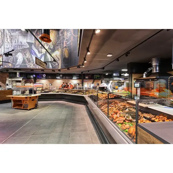 Vis-/Vleeskoeltoonbank | MEROPS | Plaatkoeling Externe Unit (Exclusief) | Div. Kleuren/Opties | Kantelruit | Koppelbaar | Div. Breedten | Diepte 1144mm | Hoogte 1213mm