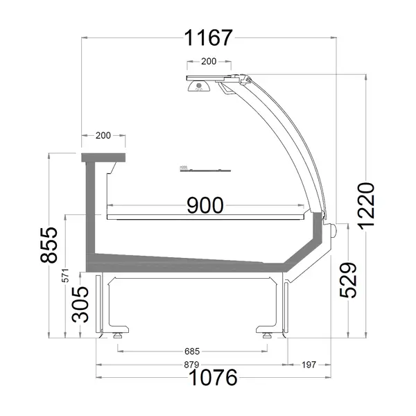 Koeltoonbank | MEROPS | Externe Koelunit (Exclusief) | Div. Kleuren/Opties | Kantelruit | Koppelbaar | Div. Breedten | Diepte 1167mm | Hoogte 1220mm