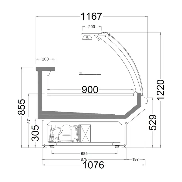 Koeltoonbank | MEROPS | -1°C/+5°C | Geforceerd | Div. Kleuren/Opties | Kantelruit | Koppelbaar | Div. Breedten | Diepte 1167mm | Hoogte 1220mm