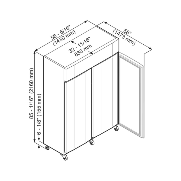 Vrieskast | PROFILINE | 1361L (2/1 GN) | RVS | -10°C/-26°C | Geforceerd | App | Temperatuur-/Deuralarm | 1430x830x2120(h)mm