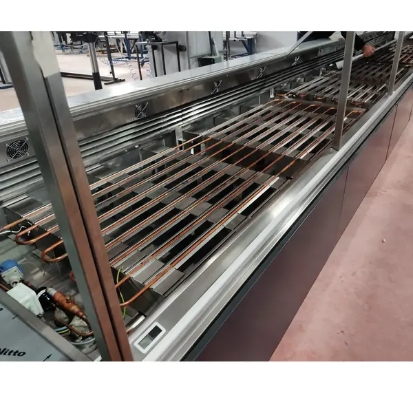 Vis-/Vleeskoeltoonbank | MEROPS | Plaatkoeling Externe Unit (Exclusief) | Div. Kleuren/Opties | Kantelruit | Koppelbaar | Div. Breedten | Diepte 1144mm | Hoogte 1220mm