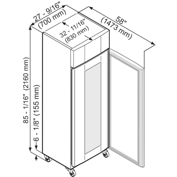 Koelkast | PROFILINE | 597L (2/1 GN) | RVS | +1°C/+15°C | Geforceerd | Temperatuuralarm + App | 700x830x2120(h)mm