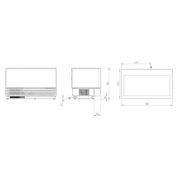Koelvitrine | 270L | 3x 1/1 GN | Zwart | +2°C/+10°C | 3 Schappen | 1185x650x735(h)mm