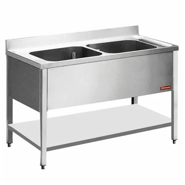 Spoeltafel | 2 Kuipen 600x500x325mm | Bodemschap | 1400x700x890/970(h)mm