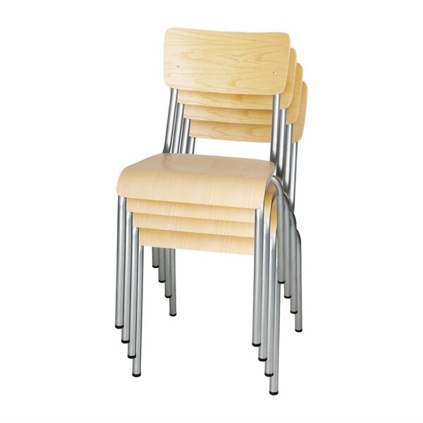 Stoelen | CANTINA | Hout/Staal | Hout (Essen) | Grijs Frame | Indoor | Stapelbaar | 4 Stuks | 480x580x830(h)mm