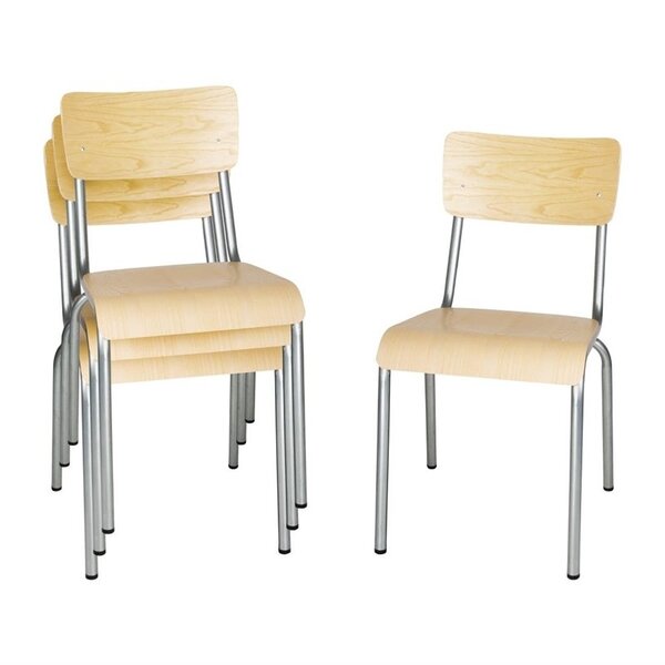 Stoelen | CANTINA | Hout/Staal | Hout (Essen) | Grijs Frame | Indoor | Stapelbaar | 4 Stuks | 480x580x830(h)mm