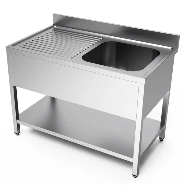 Spoeltafel | RVS | 1 Spoelbak (Rechts) | Afdruipvlak | Bodemschap | Achteropstand | 1200x700x850/950(h)mm