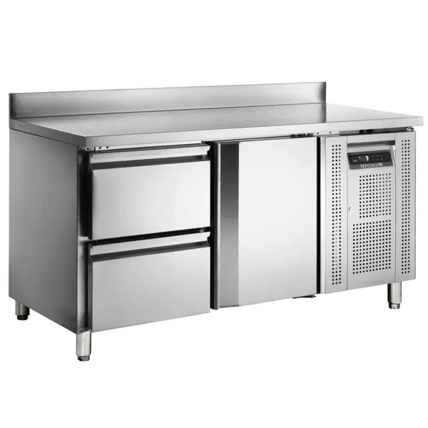 Koelwerkbank | 282L | 1 Deur + 2 Laden (1/1 GN) | +2°C/+10°C | Geforceerd | Achteropstand | Werkblad Afneembaar | 1360x700x880/980(h)mm