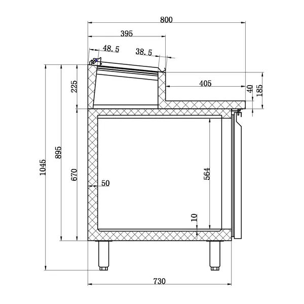 Pizzawerkbank | 725L | 3 Deuren (EN600x400) | Boven 10x 1/3 GN | +2°C/+8°C | Geforceerd | 0.35kW | 2005x850x890/1080(h)mm
