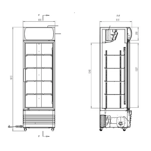 Drankenkoeling | 374L | Zwart | +1°C/+10°C | Geforceerd | Wielen (Geremd) | 610x610x1973(h)mm
