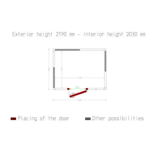 Koel-/Vriescel | Minicold EVO | 9.03m³ | Isolatie 80mm | 2590x1990x2190(h)mm