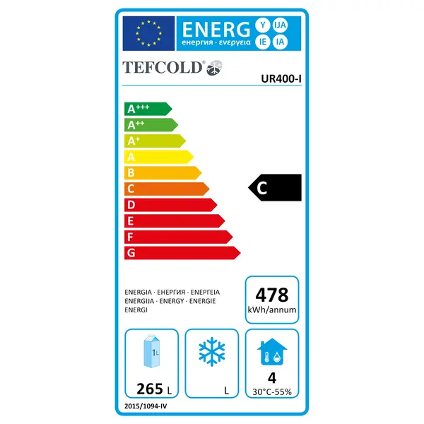 Koelkast | SERIE U | 374L | Wit/Zwart | +2°C/+10°C | Statisch + Ventilator | Wielen | 600x585x1855(h)mm