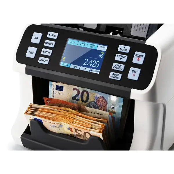Biljettelmachine | SX-27C | 1200/min. | Invoer 500 / Opvang 300 Biljetten | Valsgelddetectie (ECB-Gecertificeerd) | Touchscreen | 240x260x230(h)mm