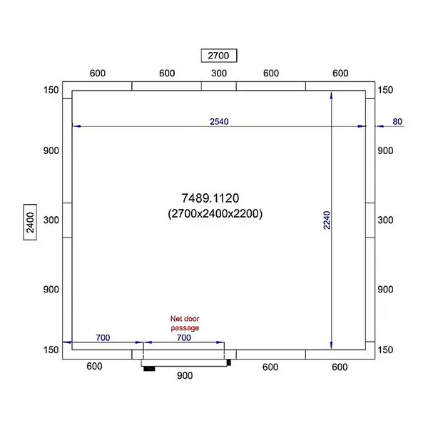 Koel-/Vriescel | PRO LINE | 11.6m³ | Isolatie 80mm | 2700x2400x2200(h)mm