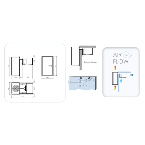 Hang-Wandunit | 11.4-19.3m³ | 0°C/+5°C | 230V (1.16kW) | 485x835x767(h)mm