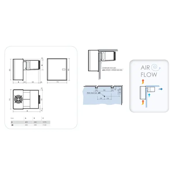 Hang-Wandunit | 12.4-18m³ | -10°C/-20°C | 400V (2.47kW) | 770x1070x860(h)mm