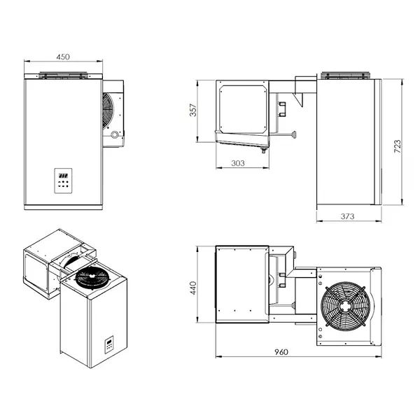 Hang-Wandunit | 6.6-9m³ | +2°C/+8°C | 230V (0.78kW) | 450x960x723(h)mm