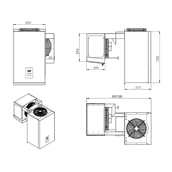 Hang-Wandunit | 2-4m³ | -12°C/-20°C | 230V (0.85kW) | 450x907x723(h)mm