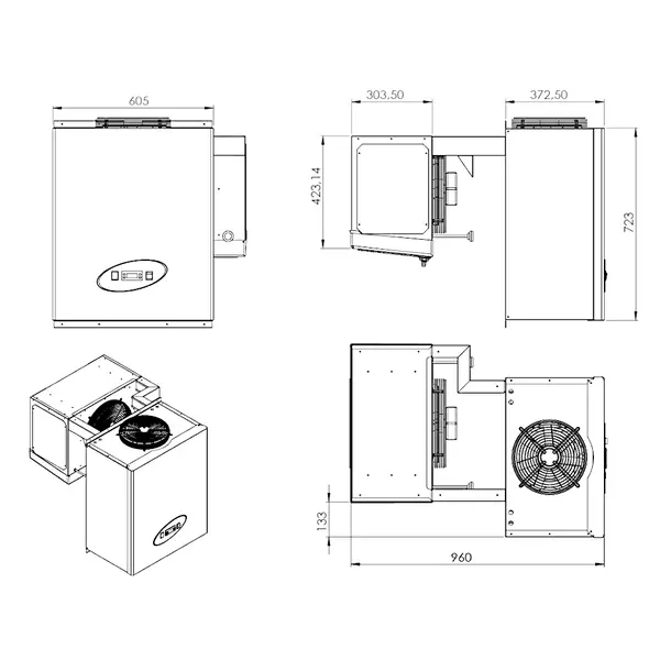Hang-Wandunit | 9.1-13m³ | -12°C/-20°C | 400V (2kW) | 605x960x723(h)mm