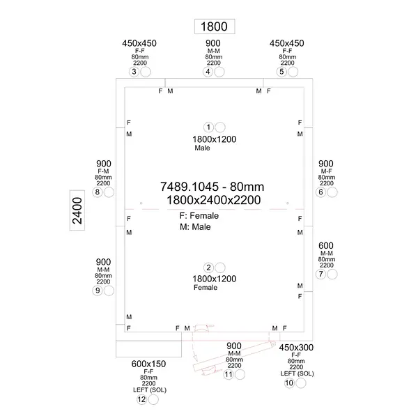 Koelcel | PRO LINE | Incl. Motor | 7.5m³ | 0°C/+5°C | Isolatie 80mm | 230V | 1800x2400x2200(h)mm