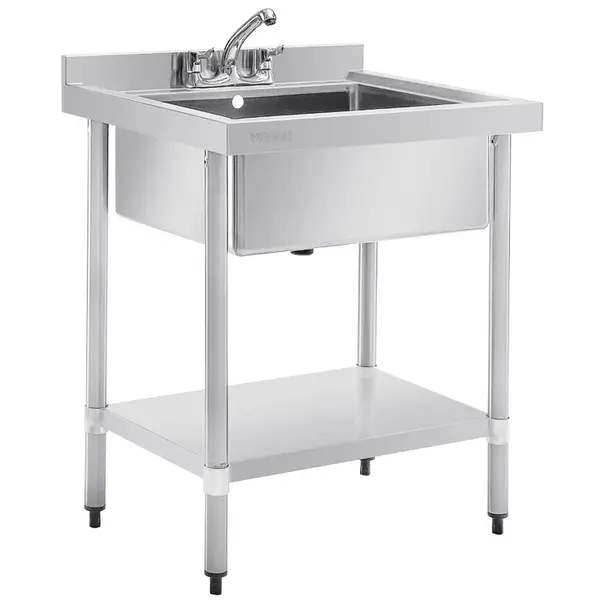 Spoeltafel | RVS | 1 Spoelbak | Bodemschap | Achteropstand | Zelfmontage | 750x600x900/960(h)mm