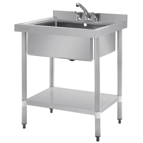 Spoeltafel | RVS | 1 Spoelbak | Bodemschap | Achteropstand | Zelfmontage | 750x600x900/960(h)mm
