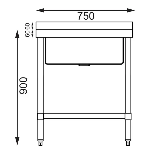 Spoeltafel | RVS | 1 Spoelbak | Bodemschap | Achteropstand | Zelfmontage | 750x600x900/960(h)mm
