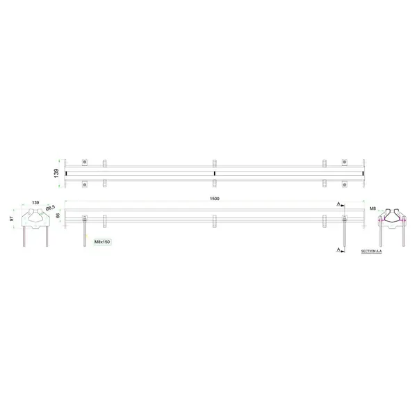 Sleufgoot | RVS | Draagkracht 700kg | Koppelbaar | 1500x66x97(h)mm