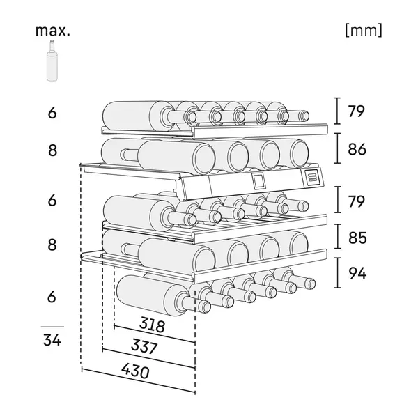 Wijnklimaatkast | VINIDOR | 34x 75cl | RVS | 2 Zones | +5°C/+20°C | Geforceerd | Temperatuur-/Deuralarm | 598x575x822(h)mm