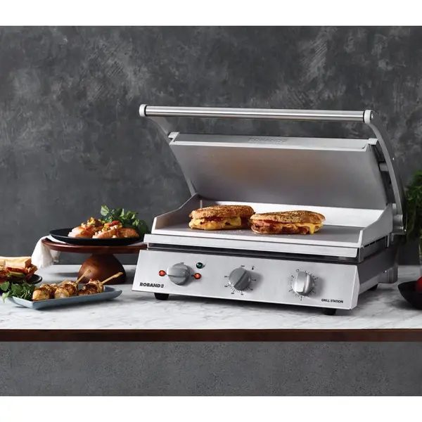 Contact-/Paninigrill | Enkel | Glad Oppervlak 375x275 (Aluminium) | 80°C/280°C | 2.2kW (230V) | 435x490x220(h)mm