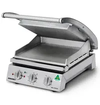 Roband Contact-/Paninigrill | Enkel | Glad/Gegroefda Oppervlak 375x275 (Aluminium) | 80°C/280°C | 2.2kW (230V) | 435x490x220(h)mm