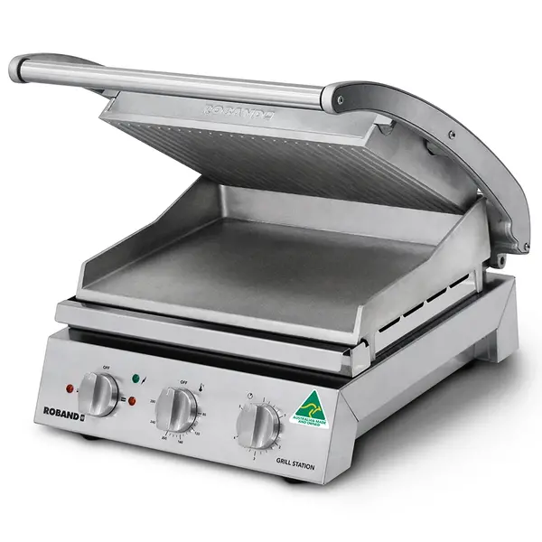 Contact-/Paninigrill | Enkel | Glad/Gegroefda Oppervlak 375x275 (Aluminium) | 80°C/280°C | 2.2kW (230V) | 435x490x220(h)mm