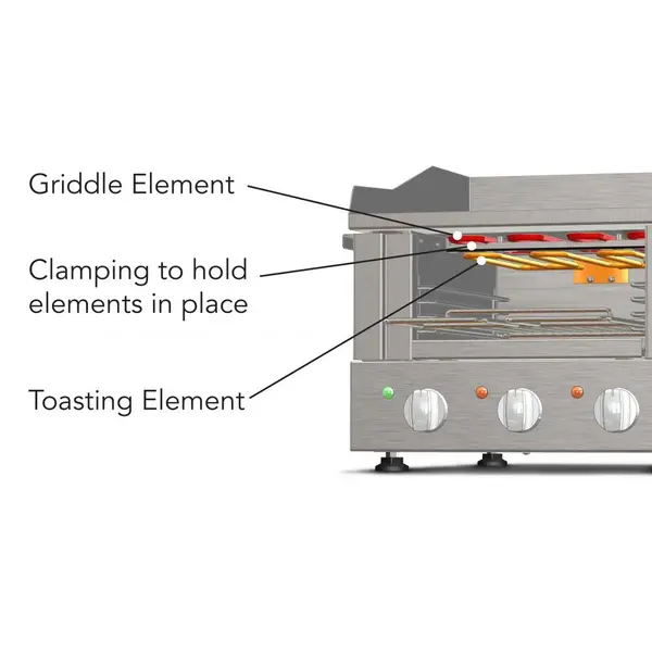 Bak-/Grillplaat + Salamander | Elektrisch | Glad Oppervlak 515x340 (RVS) | 1 Niveau (Salamander) | 100°C/300°C | 3.28kW (230V) | 537x457x374(h)mm