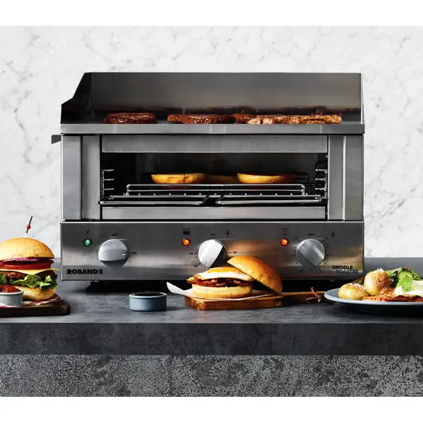 Bak-/Grillplaat + Salamander | Elektrisch | Glad Oppervlak 515x340 (RVS) | 1 Niveau (Salamander) | 100°C/300°C | 3.28kW (230V) | 537x457x374(h)mm