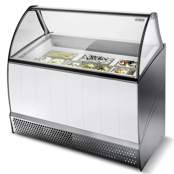 Schepijsvitrine | BERMUDA | 300L | 10x 5L | -14°C/-20°C | Geforceerd | Gekoelde Reserve | Wielen | 1340x800x1343(h)mm