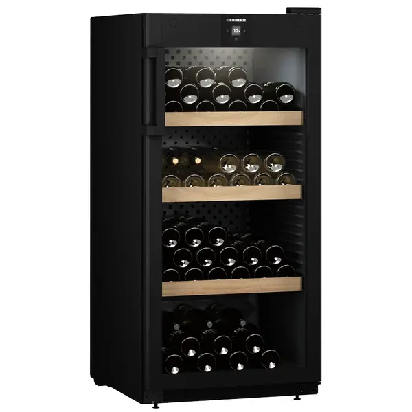 Wijnkoelkast | GRAND CRU | 141x 75cl | Zwart | 1 Zone | +5°C/+20°C | Geforceerd | Temperatuur-/Deuralarm + App | Wielen | 597x763x1284(h)mm