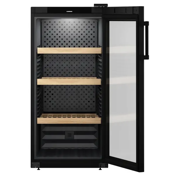 Wijnkoelkast | GRAND CRU | 141x 75cl | Zwart | 1 Zone | +5°C/+20°C | Geforceerd | Temperatuur-/Deuralarm + App | Wielen | 597x763x1284(h)mm