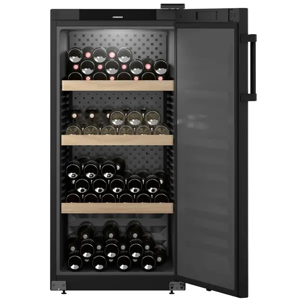 Wijnkoelkast | GRAND CRU | 141x 75cl | Zwart | 1 Zone | +5°C/+20°C | Geforceerd | Temperatuur-/Deuralarm + App | Wielen | 597x763x1284(h)mm